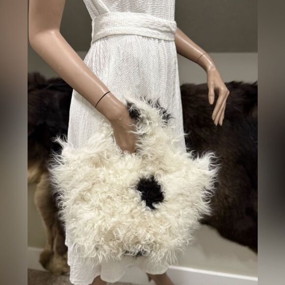 Natural Tigrado Curly Lamb Fur Tote/Handmade Shearling Top Handle Bag/Crossbody - Picture 5 of 16